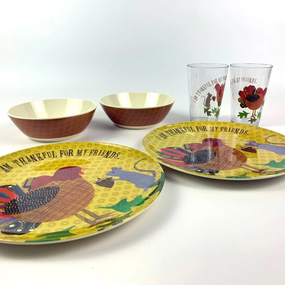 Pottery Barn Kids Im Thankful For My Friends‎ Thanksgiving Set of 2 Cups Turkey - Picture 2 of 16